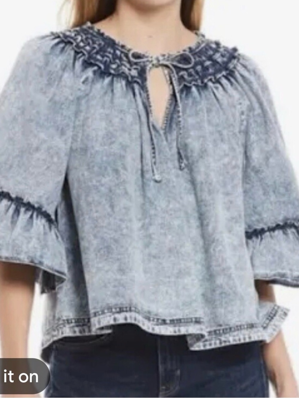 Free People Light Indigo Washed Smock Blouse